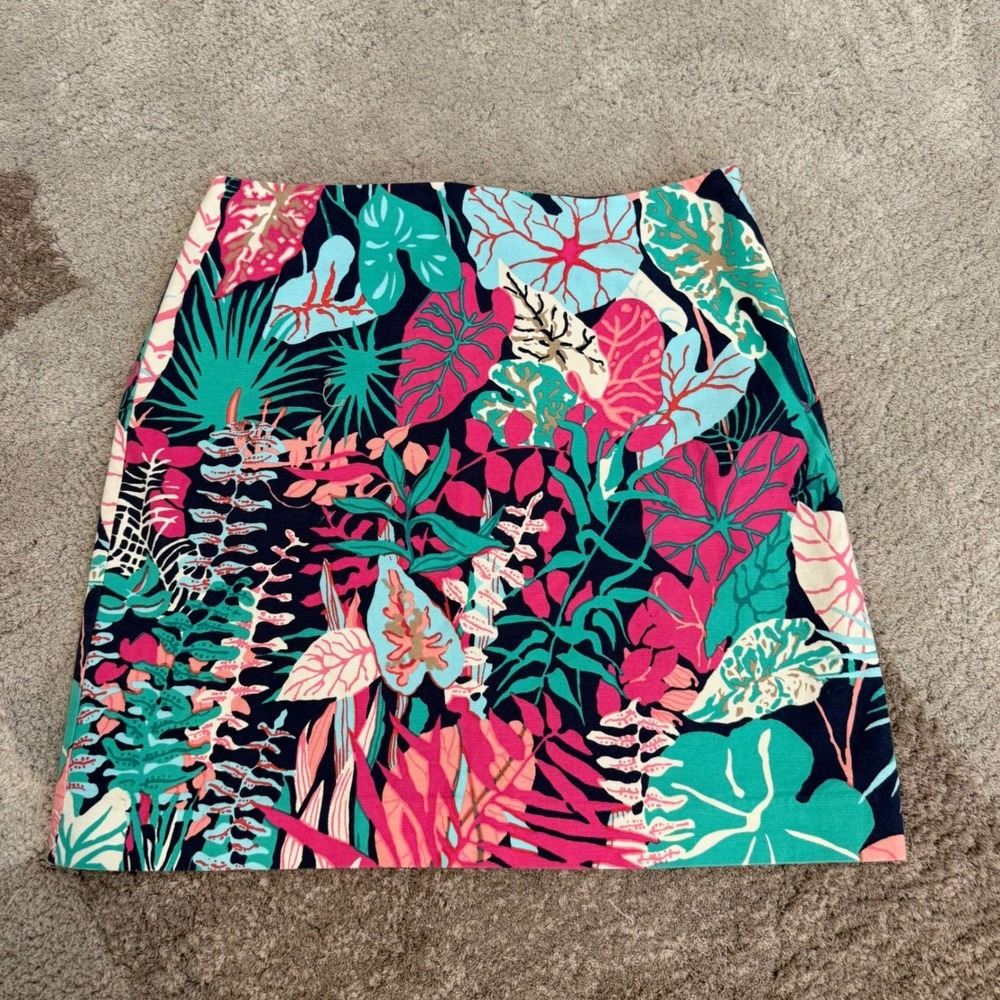 TALBOTS PETITES Womens Tropical Floral‎ Print Skirt Size 6P Navy Pink Green